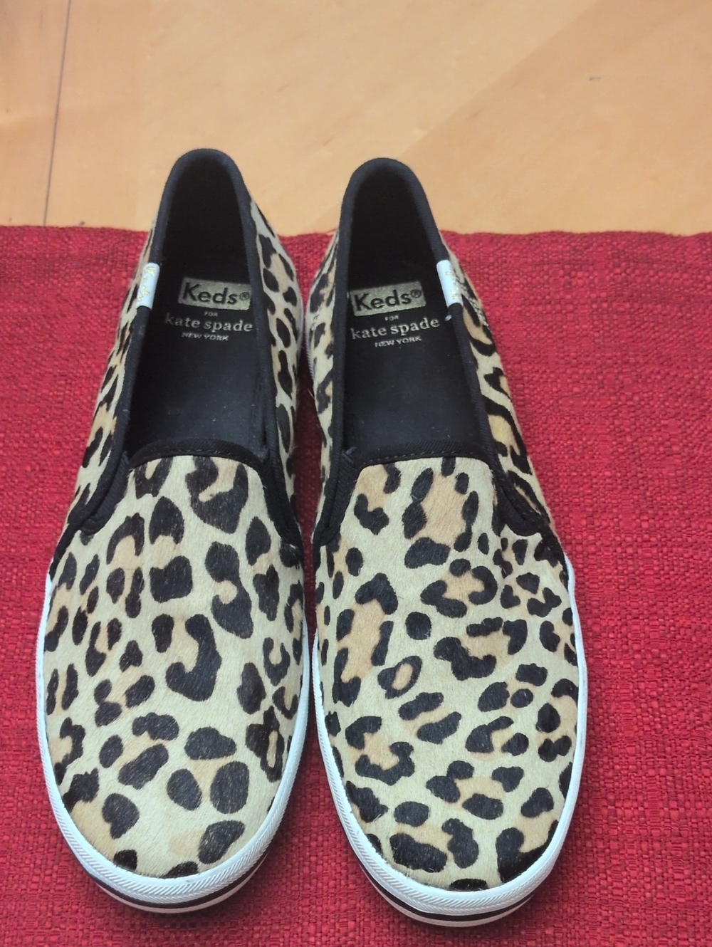 Keds for kate spade Leopard-Print Slip-On Sneakers - Tan/Black with Calf's Hair.